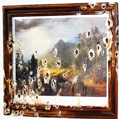 This 1st-art-gallery Bierstadt reproduction looks a mighty lot better full of bullet holes