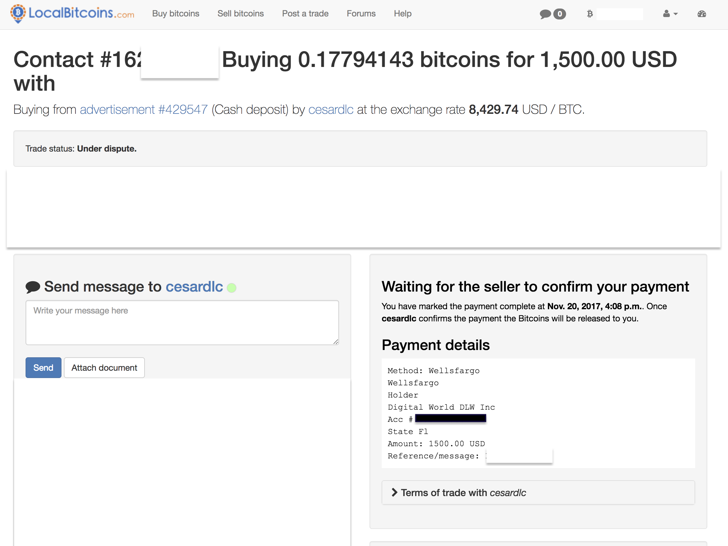 Fraudulent bitcoin sales. 