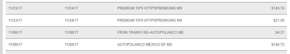 card statement showing payments to P.Tips