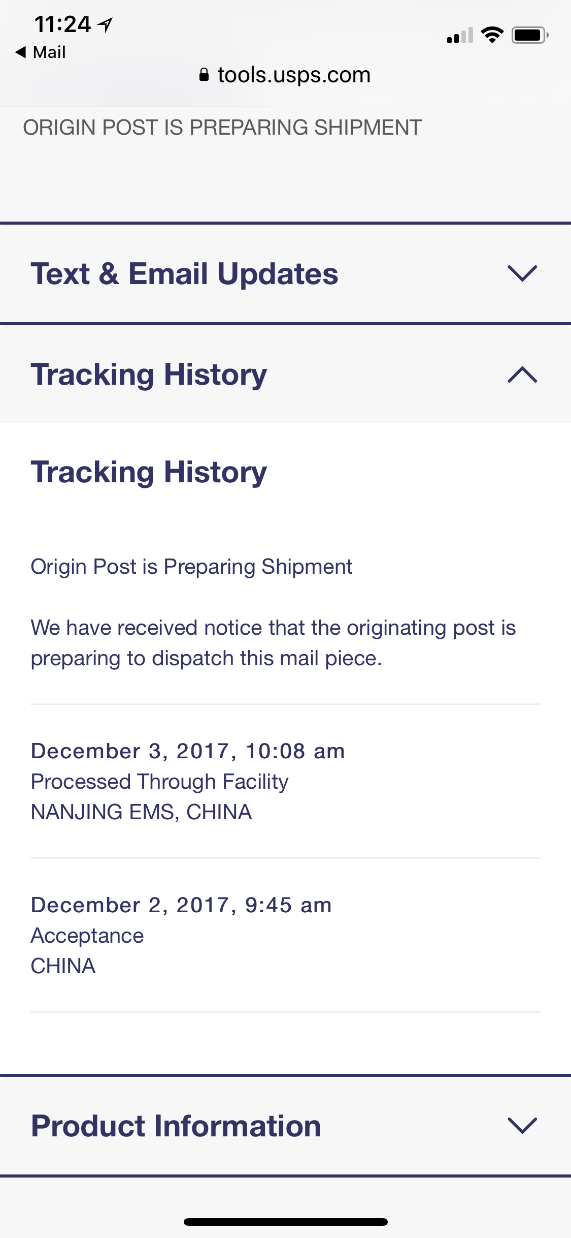 Still no package.