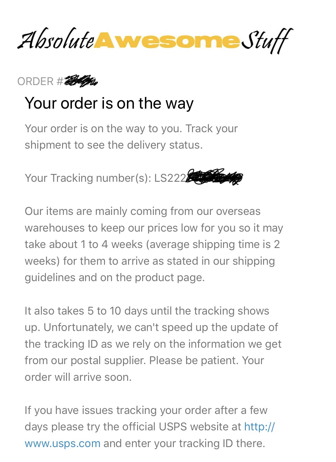 Tracking number received.