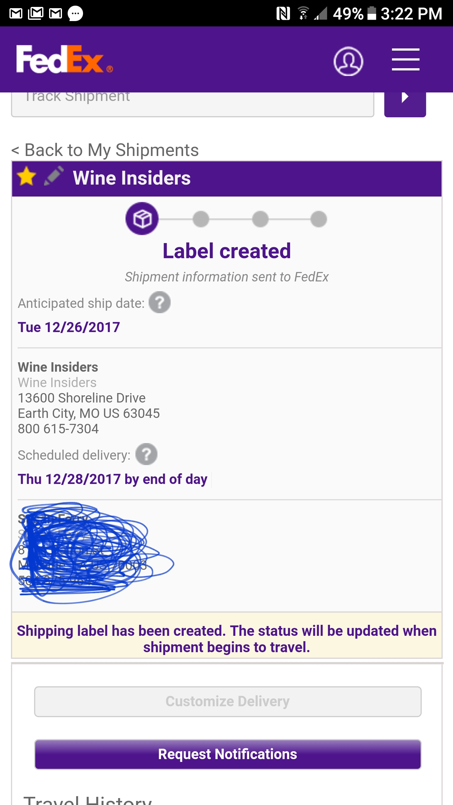 FedEx screenshot of delivery process