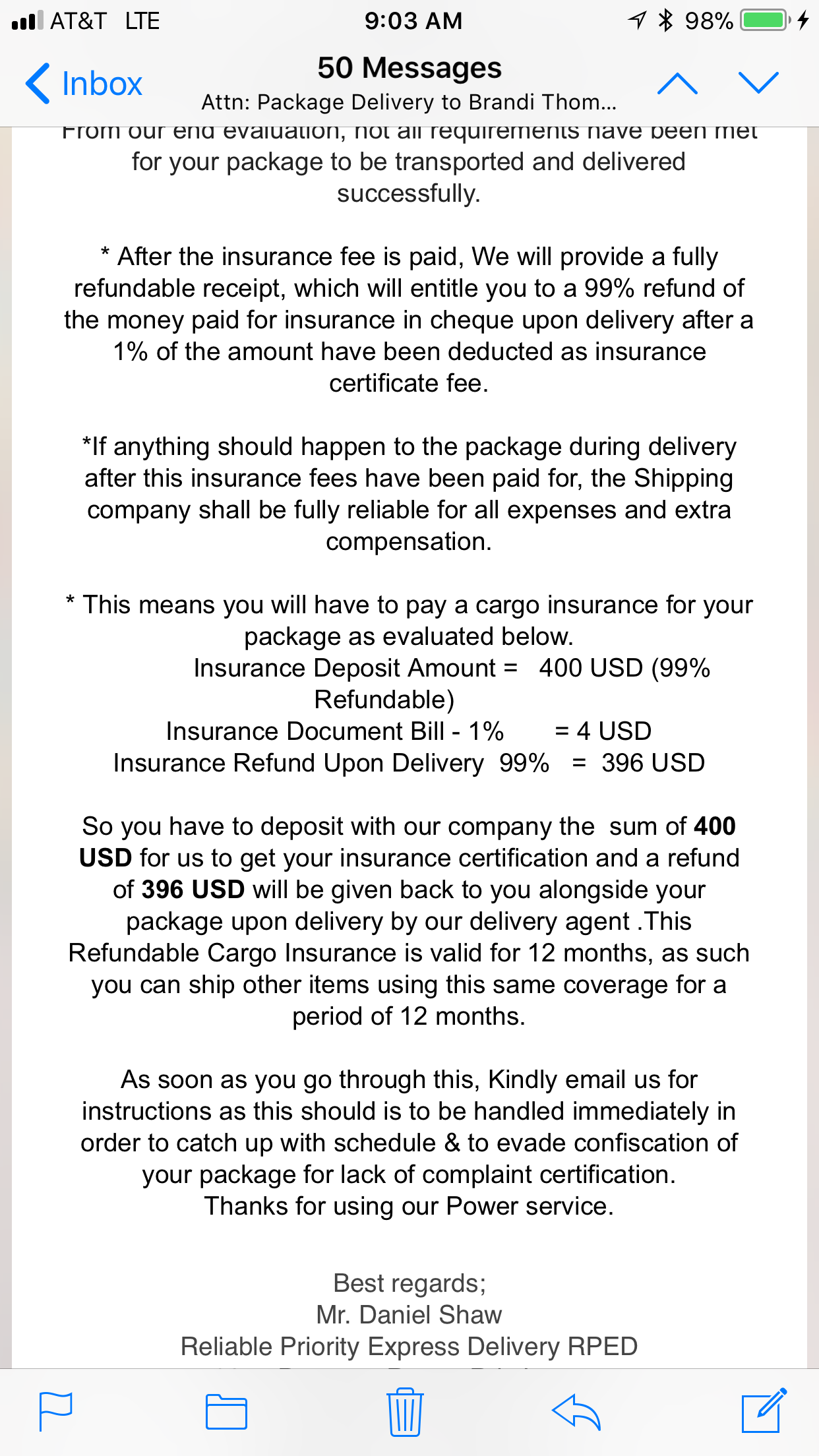 Insurance email continuation