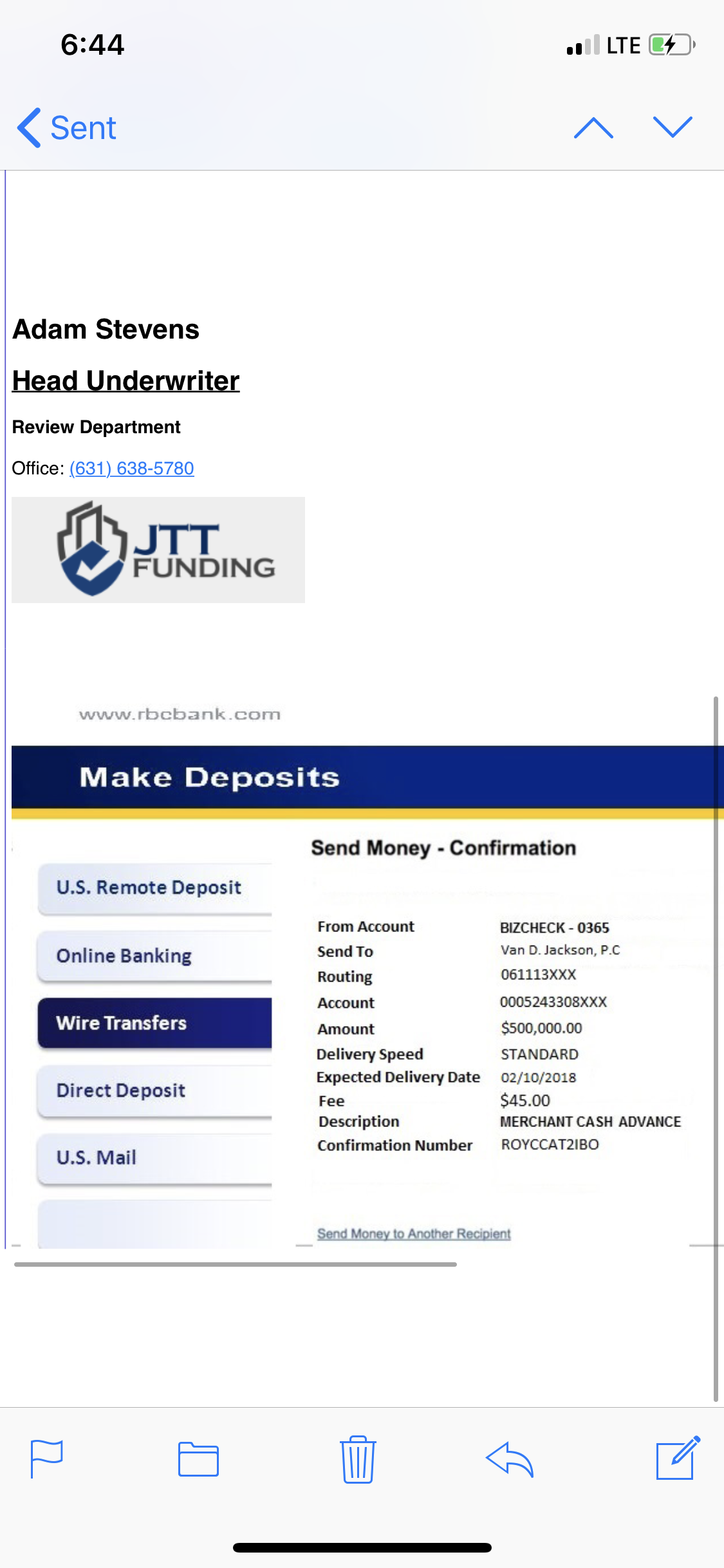 Fake bank transfer JTT Funding use 