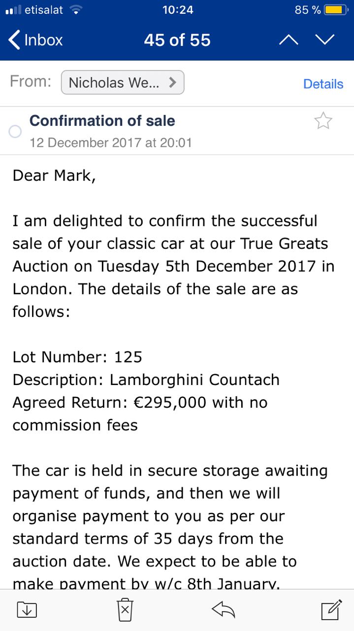 confirmation of the sold car and further payment 