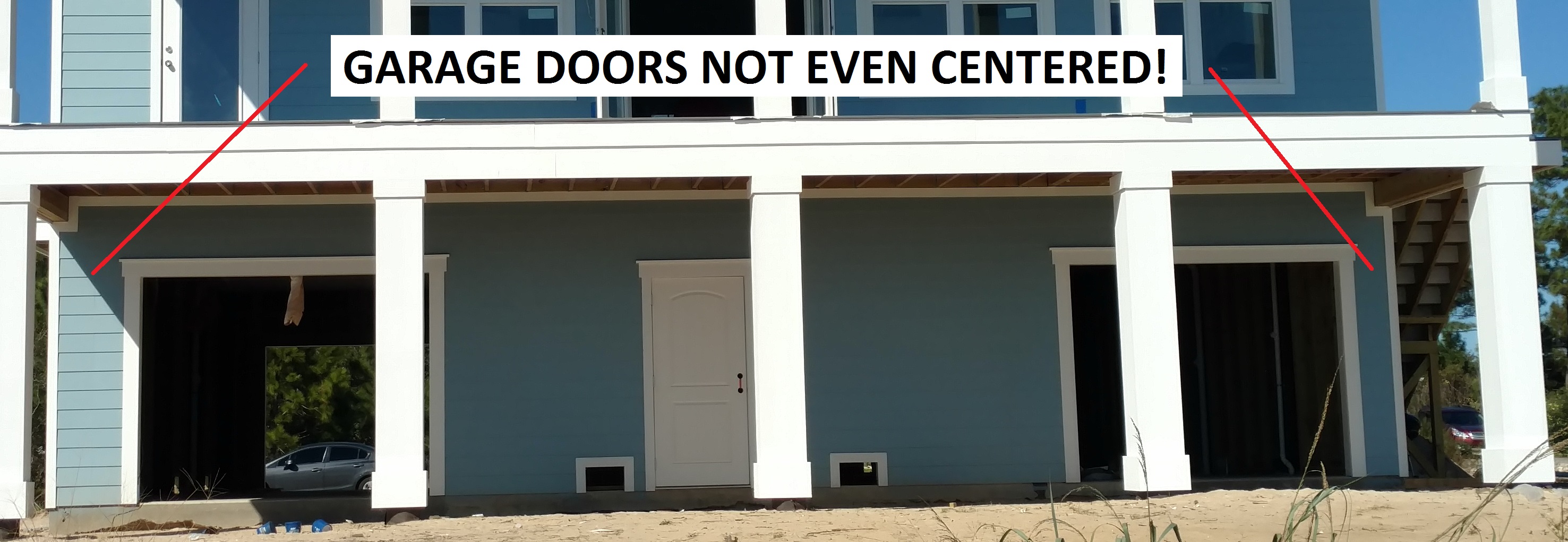 The garage doors are not even!