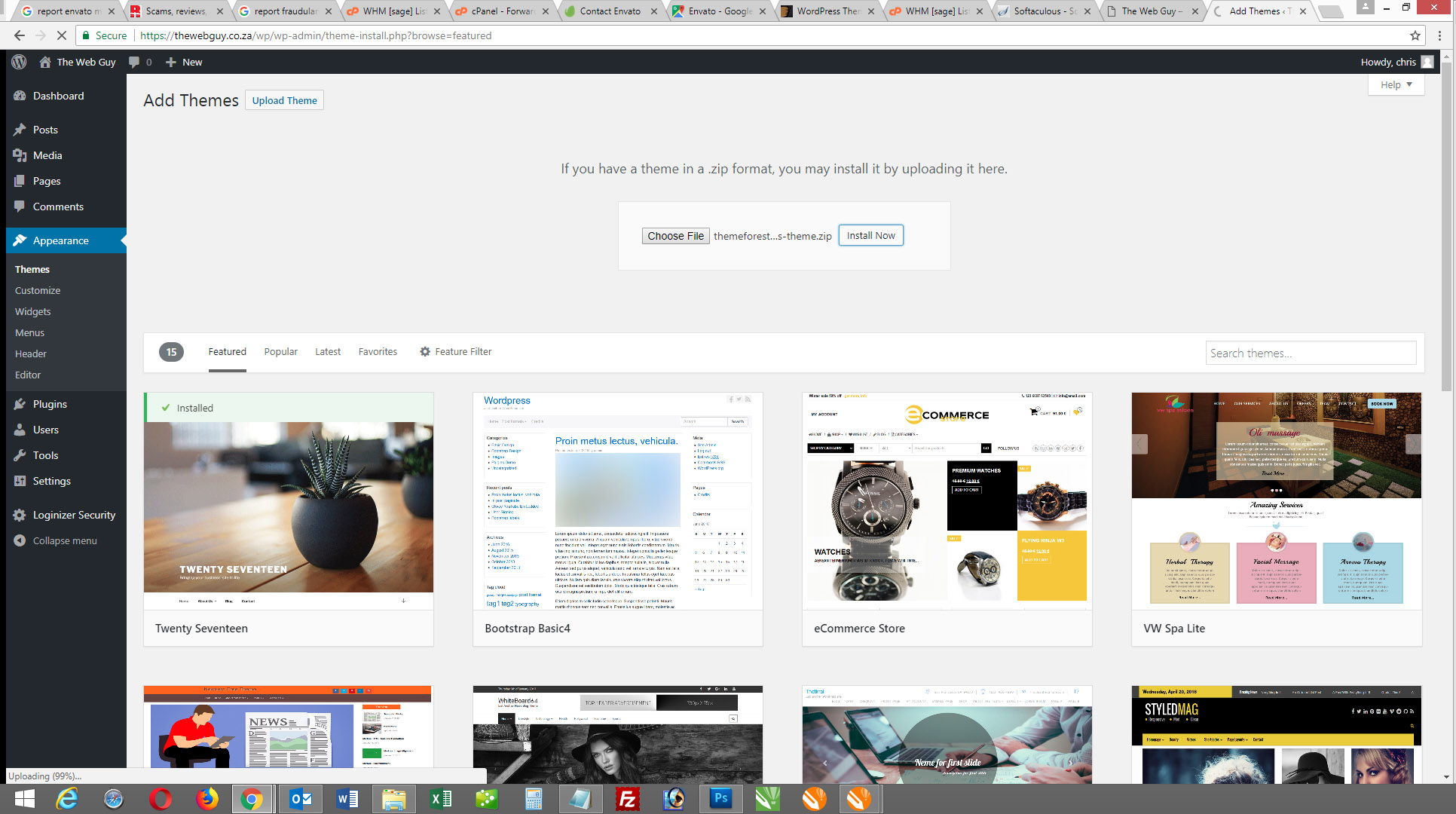 Selecting the Envato Market Theme The7 for upload