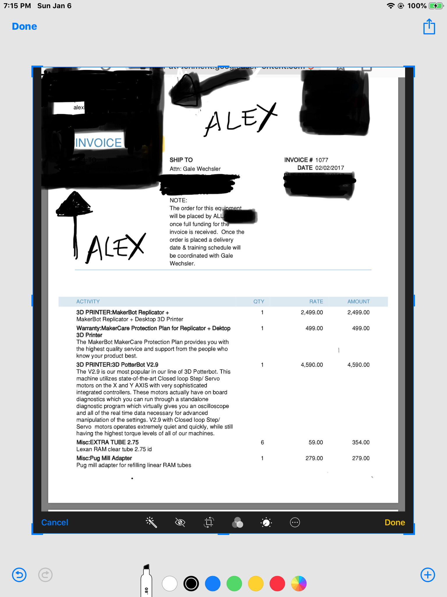 INVOICE FROM ALEX PROVING THAT I PAID FOR TRAINING