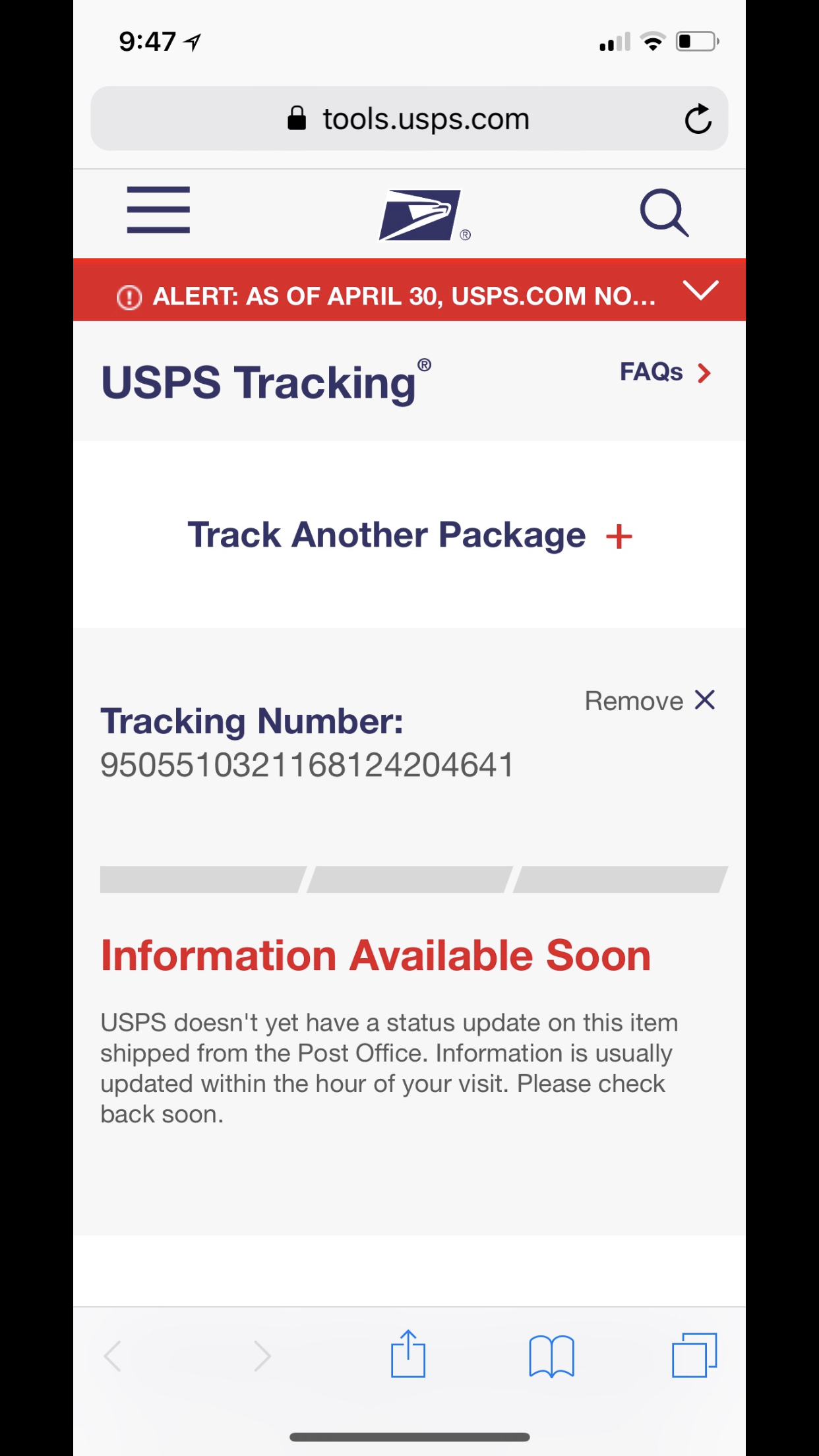 This is the tracking number that doesn’t work