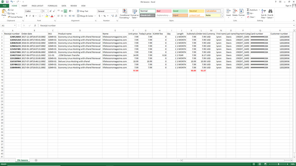 GoDaddy Excel Expense Sheet