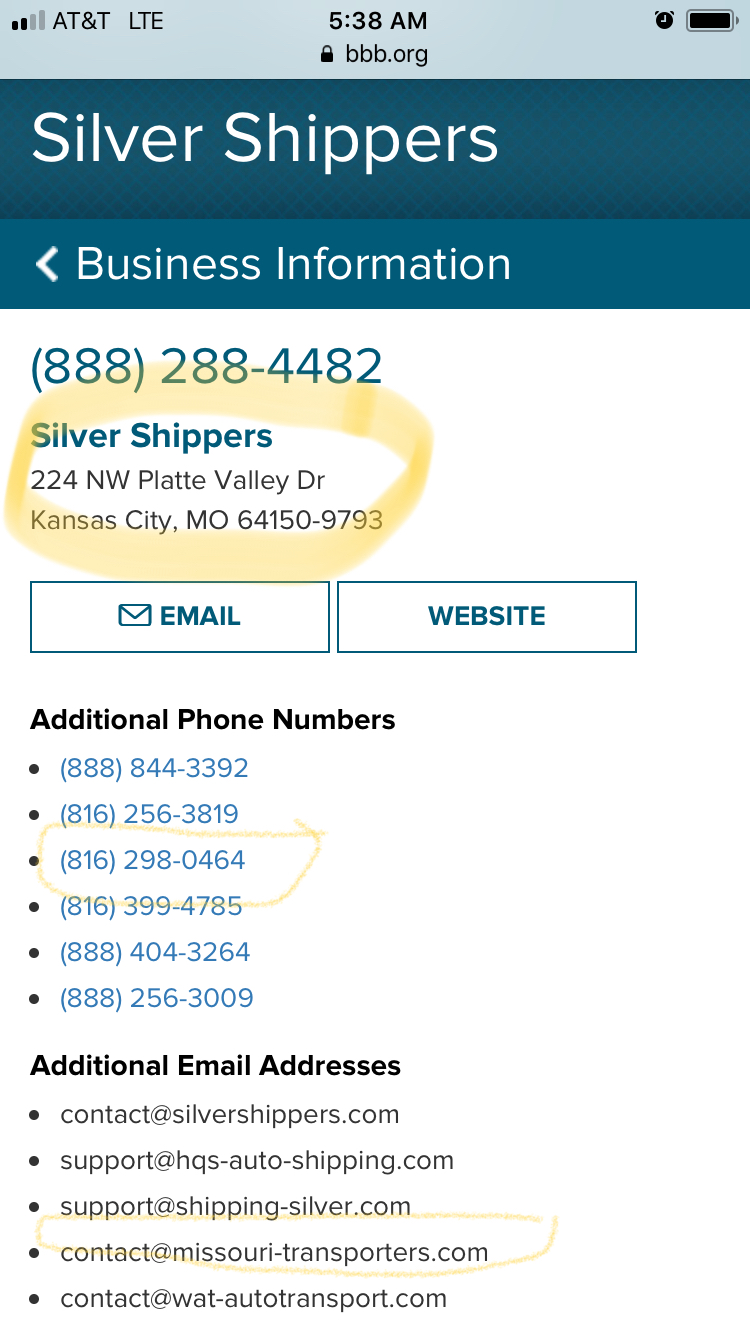 The circled info is the company that tried to scam