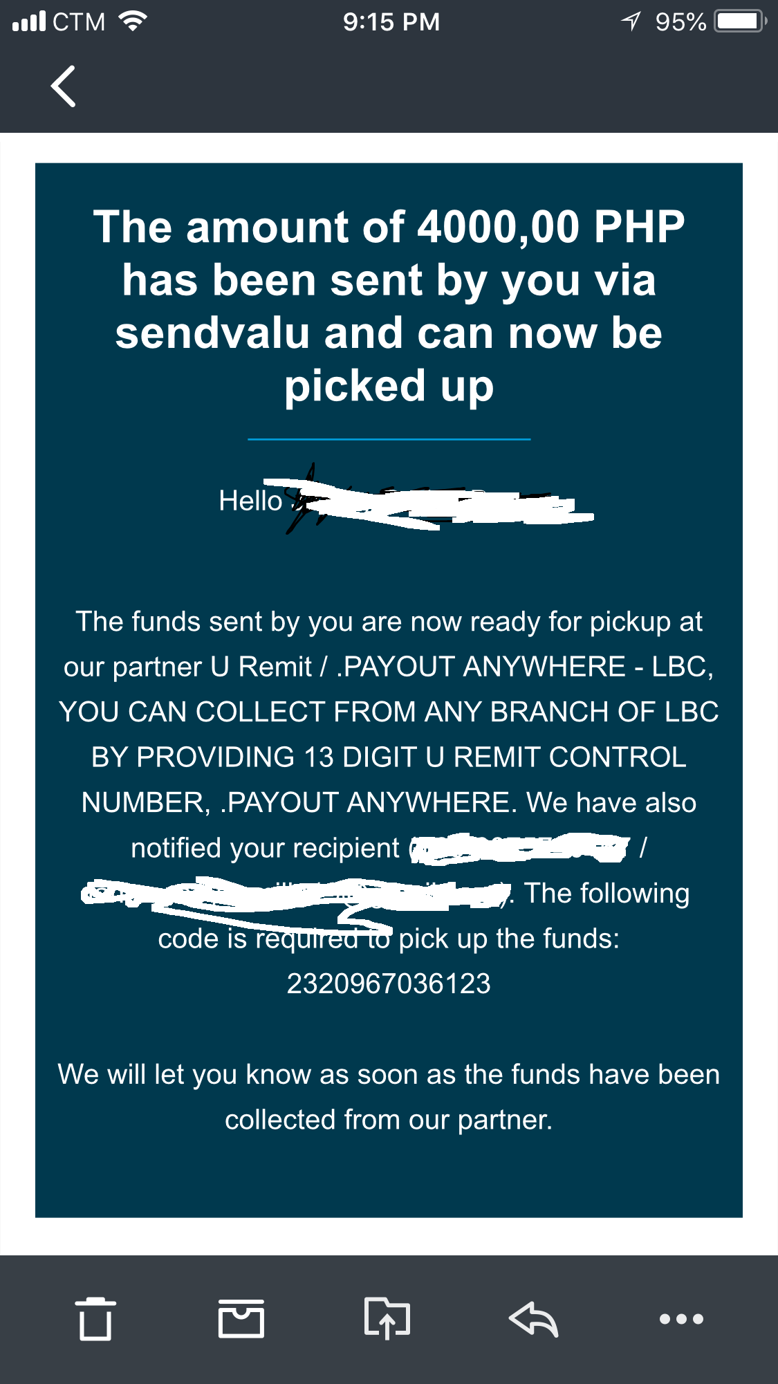 proof of sent money and sendvalu is scammer