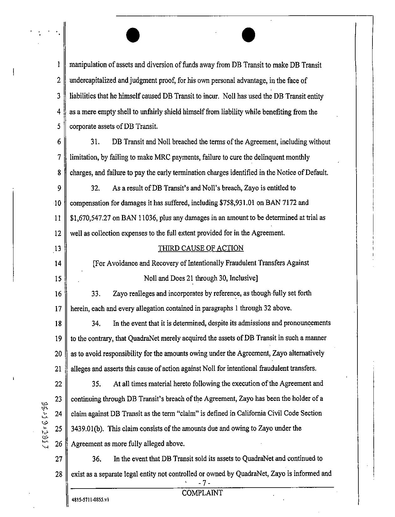 Quadranet Lawsuit with Zayo Group