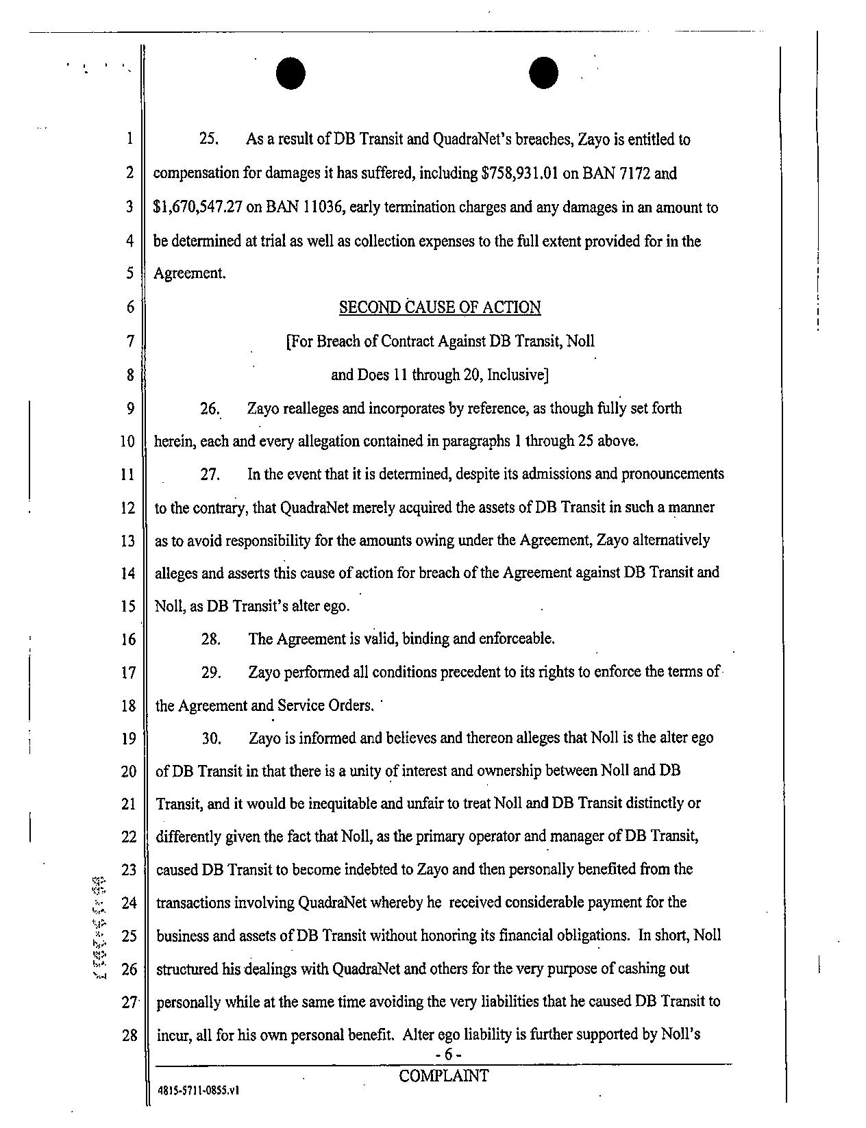 Quadranet Lawsuit with Zayo Group