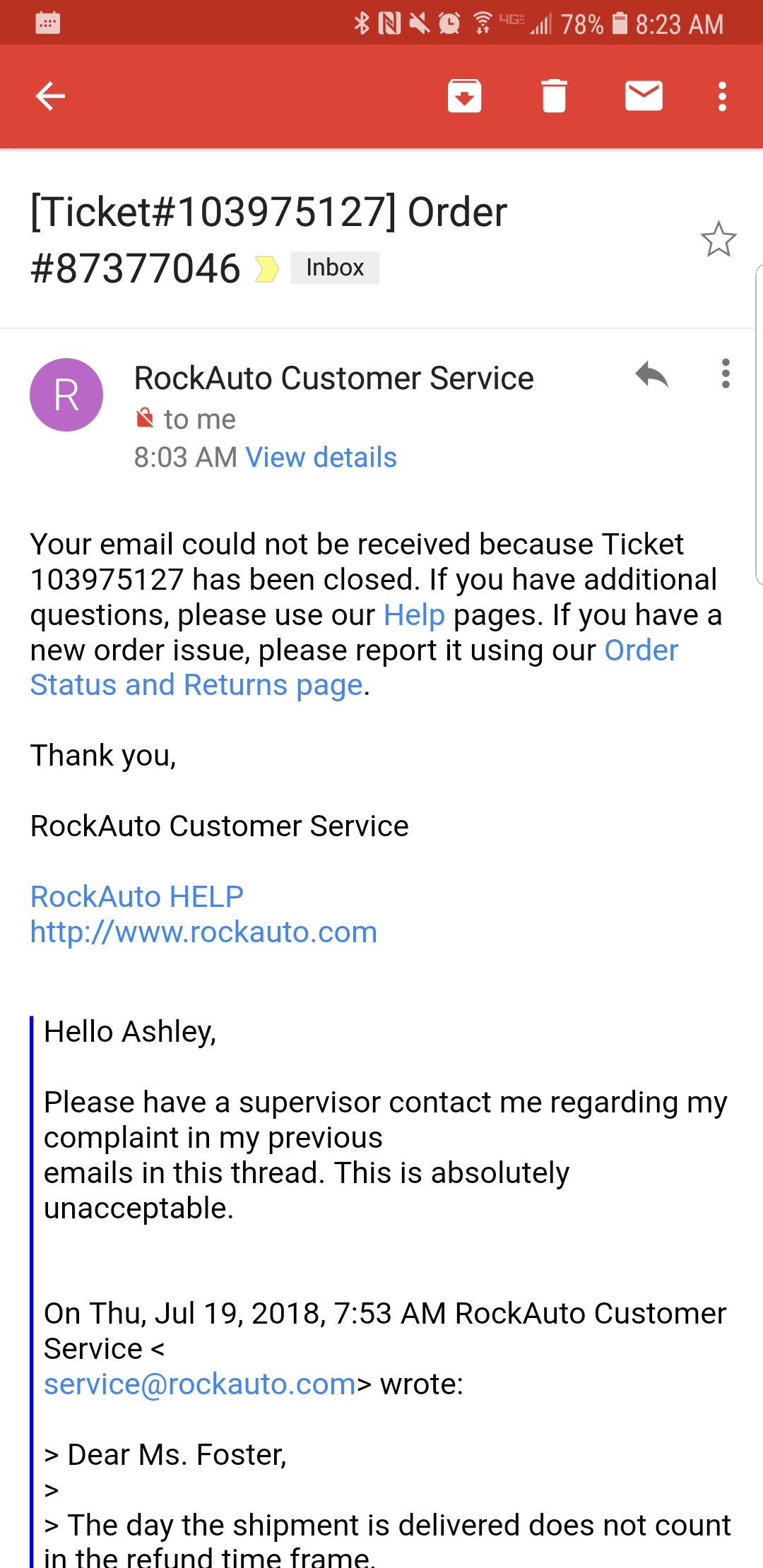 A closed ticket means you can't respond 