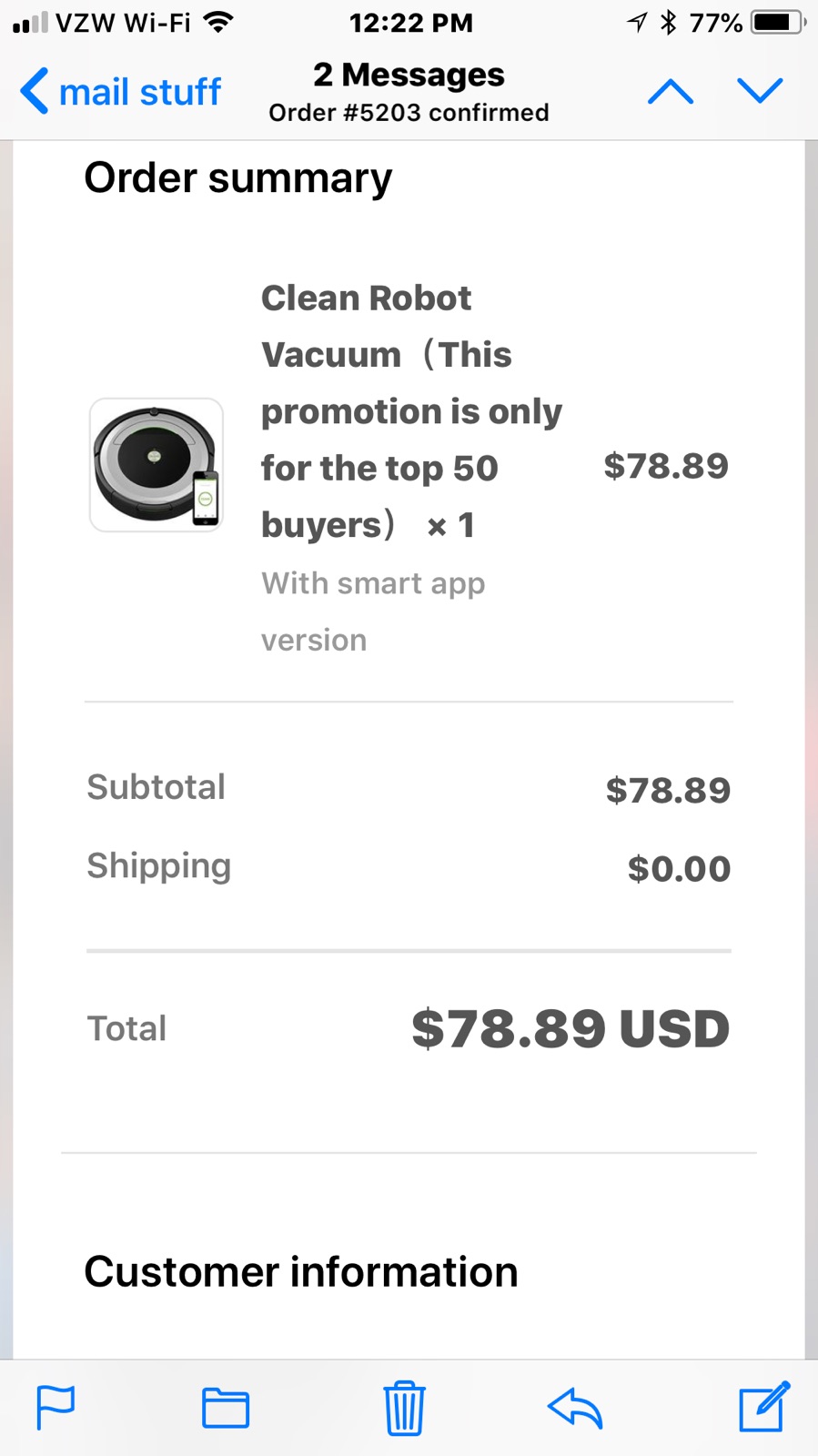 What we ordered which is. Roomba