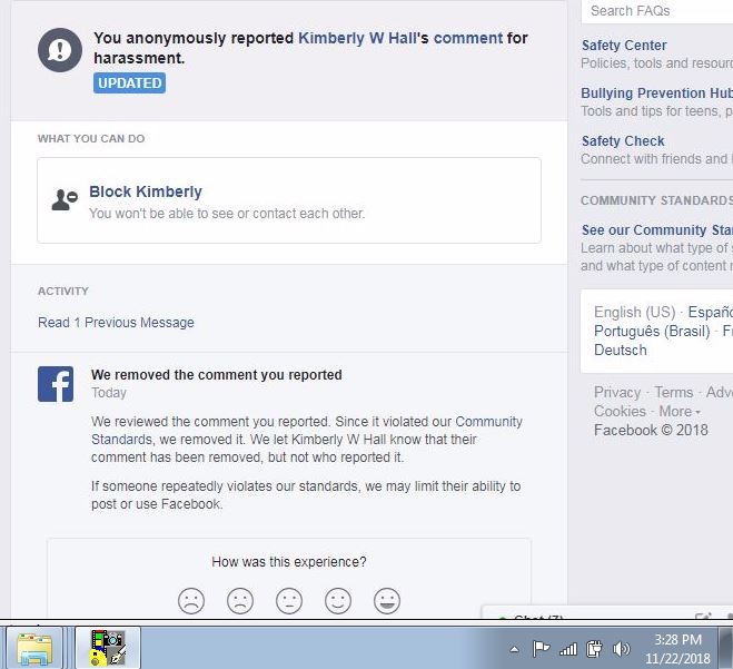 Kimberly W Hall face book harassment violation