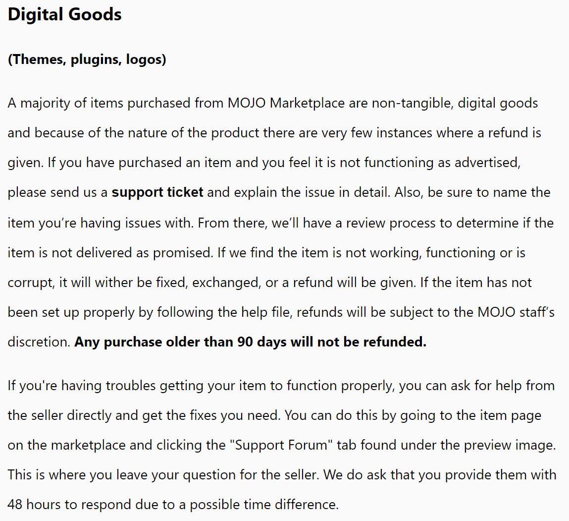 Mojo Marketplace Refund Policy