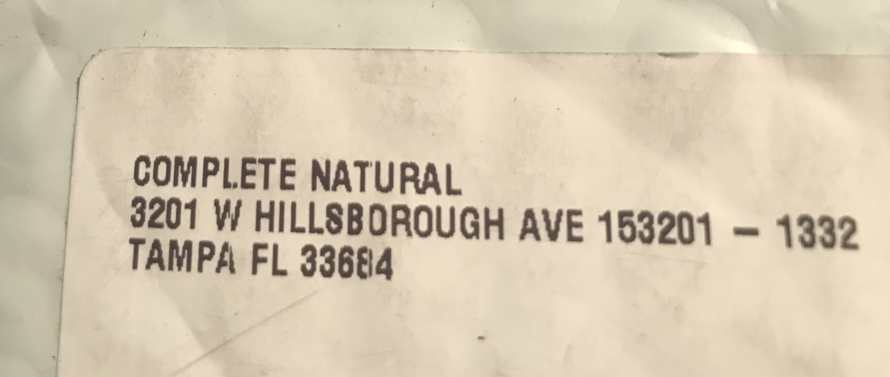 Return address on package. 