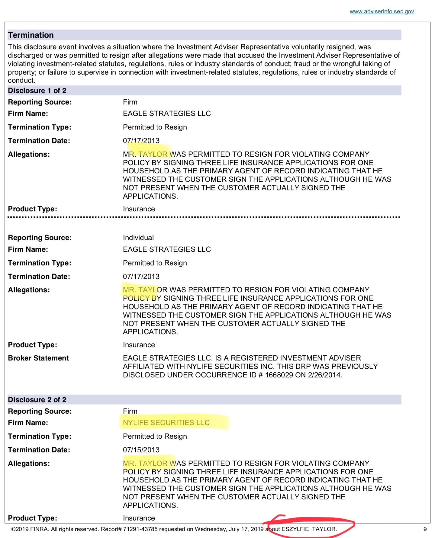 Past client fraud issues