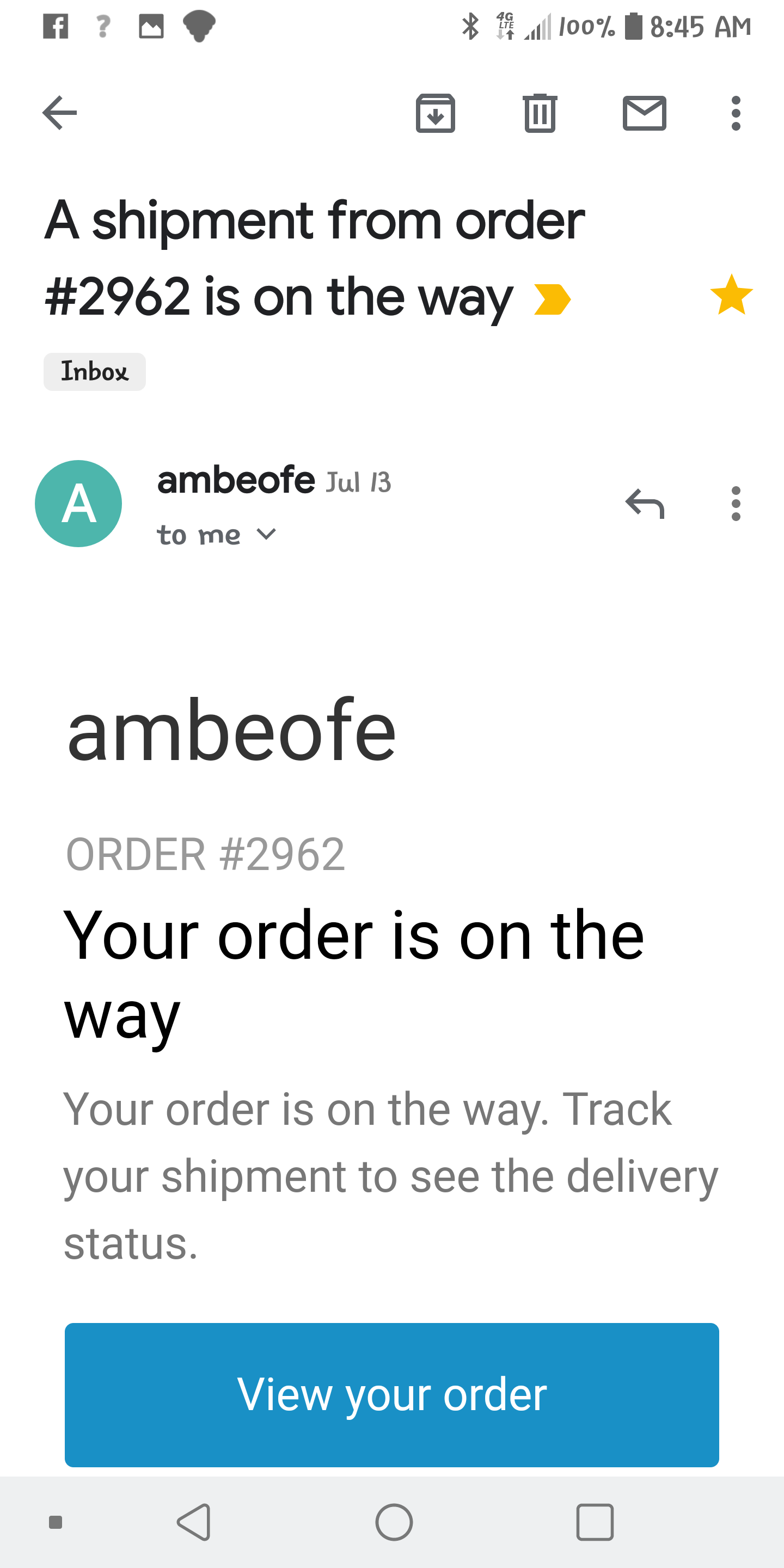 Order on its way
