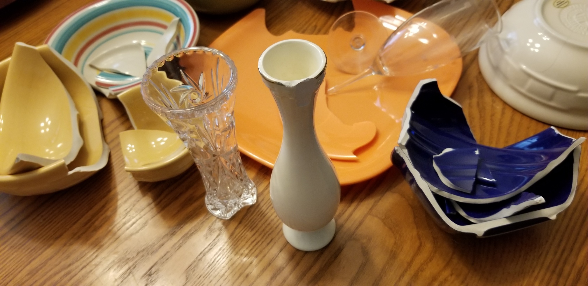 broken dishware and crystal