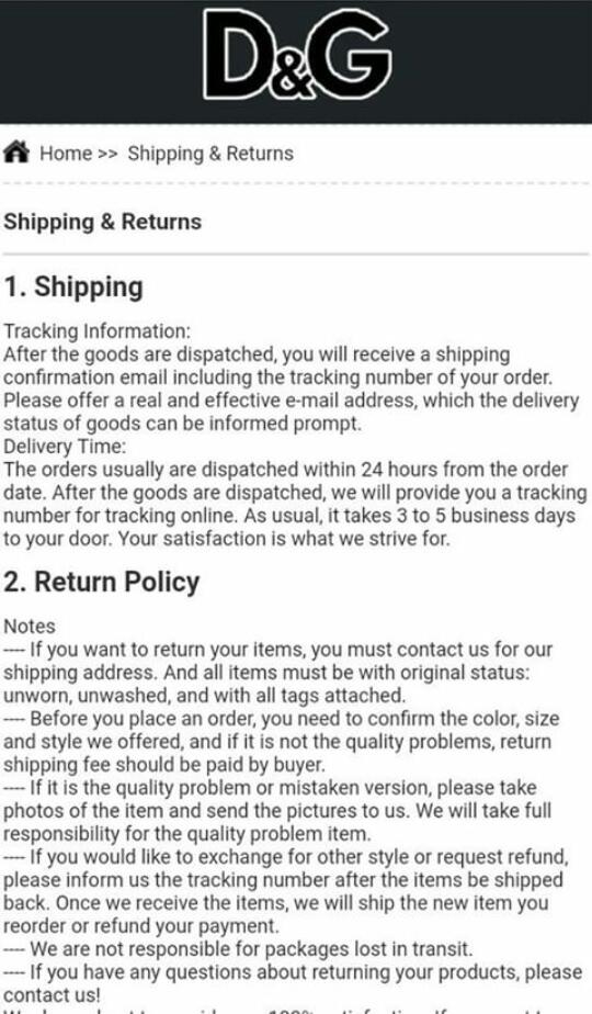 Shipping and return policy