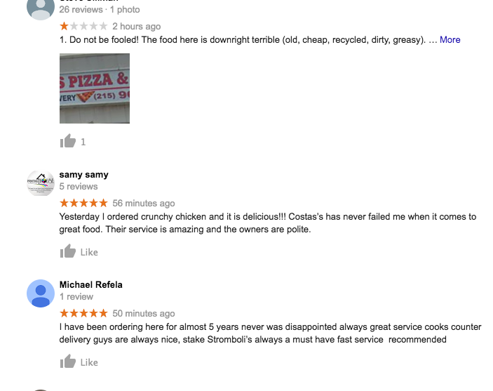 2 FAKE 5-star reviews posted minutes after 1-star 