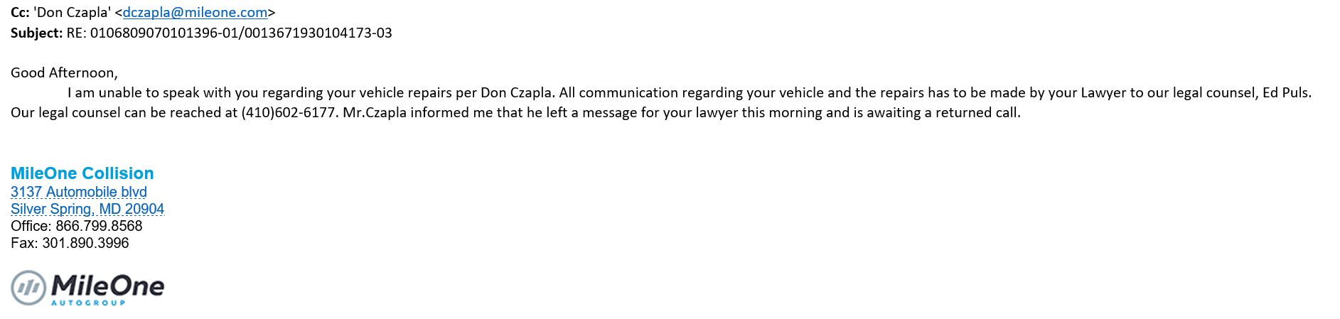 Disclaimer Don Czapla Had His Staff Email Me