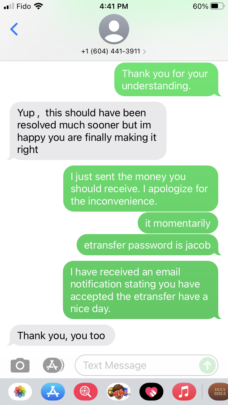 Text Conversation Proving Refund