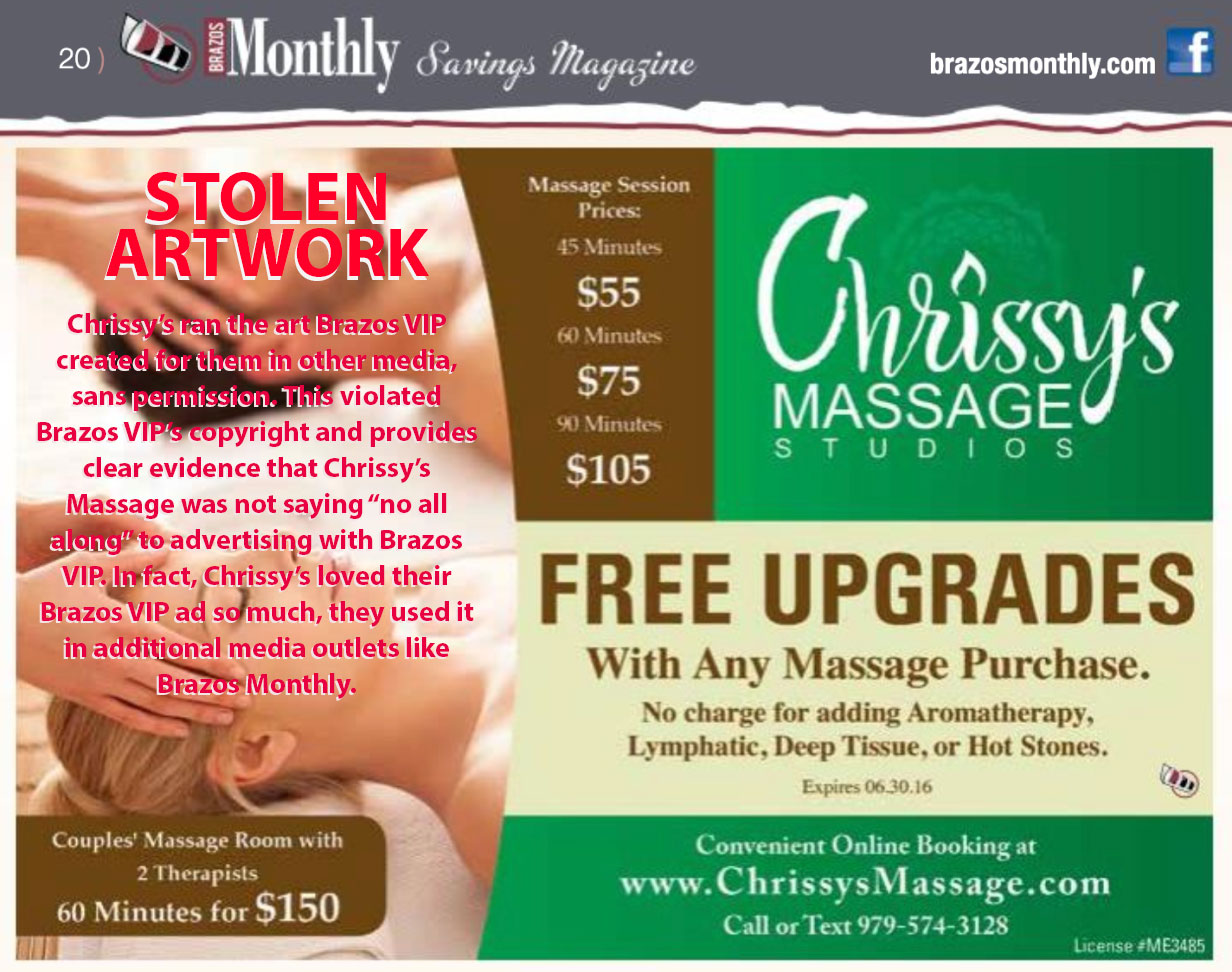 Chrissy's violating Brazos VIP IP rights.