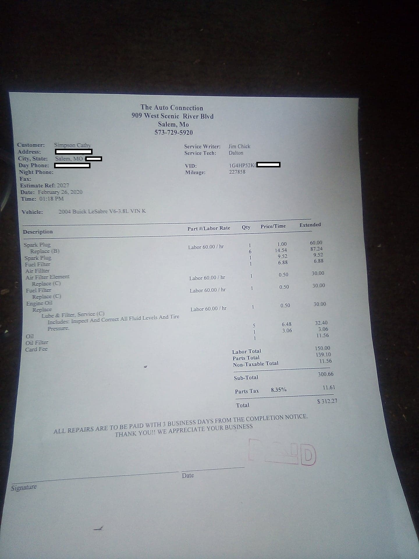 Paid Bill to Auto Connection in Salem MO