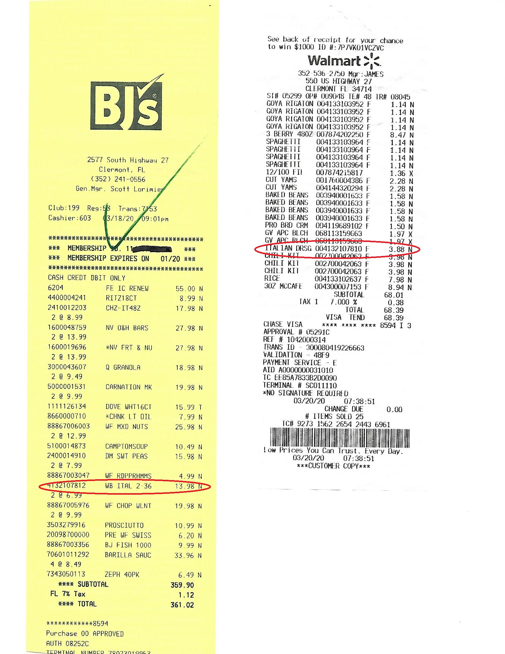 Receipt comparison to Walmart - Ripoff