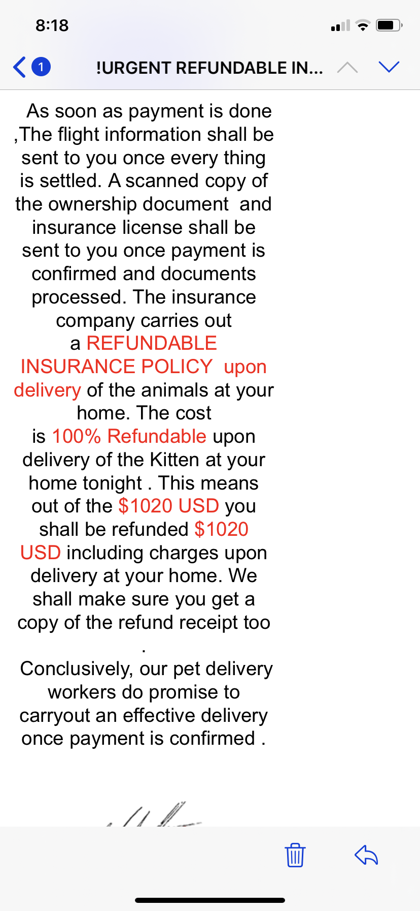 Second email from shipping insurance 