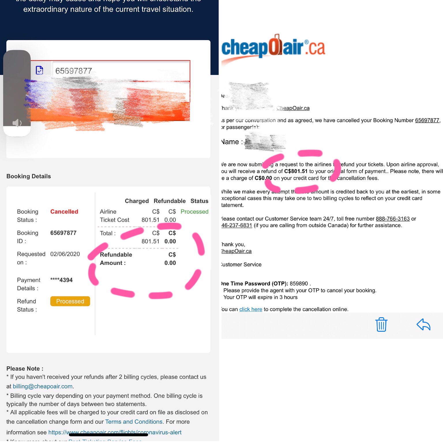 Cheapoair promised full refund but processed 0 