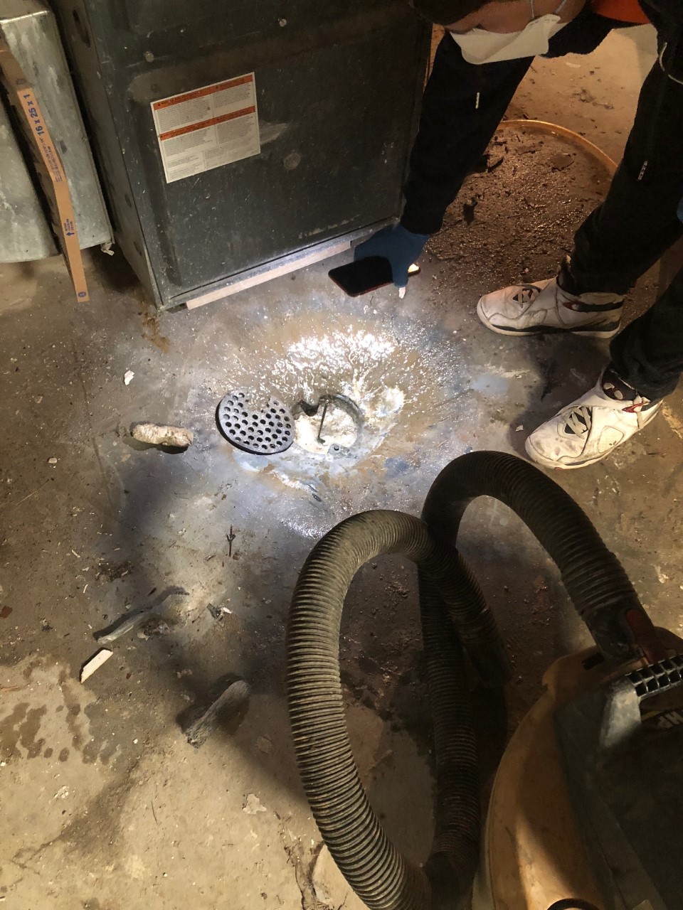 main drain line clogged with cement