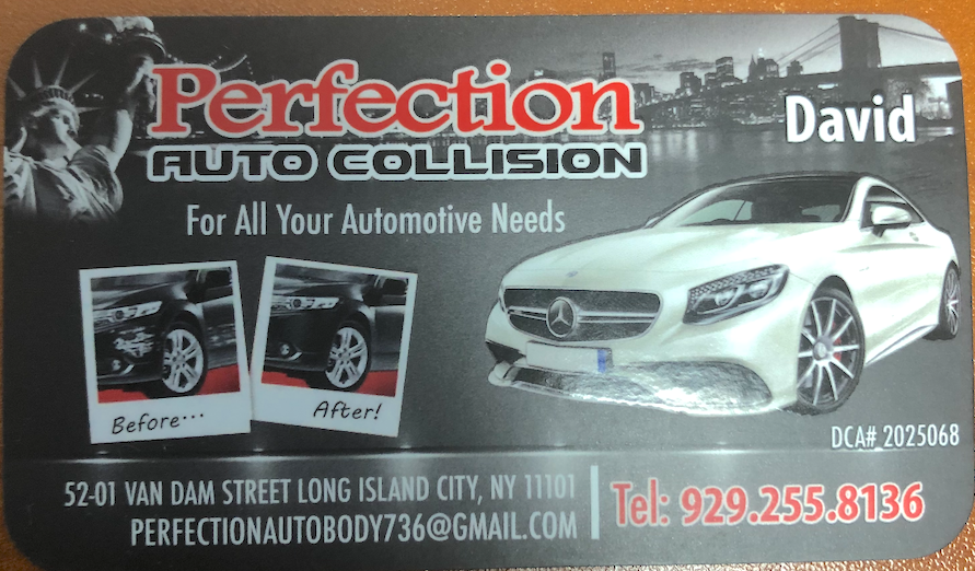 David Nizo's Perfection Auto Body Business Card