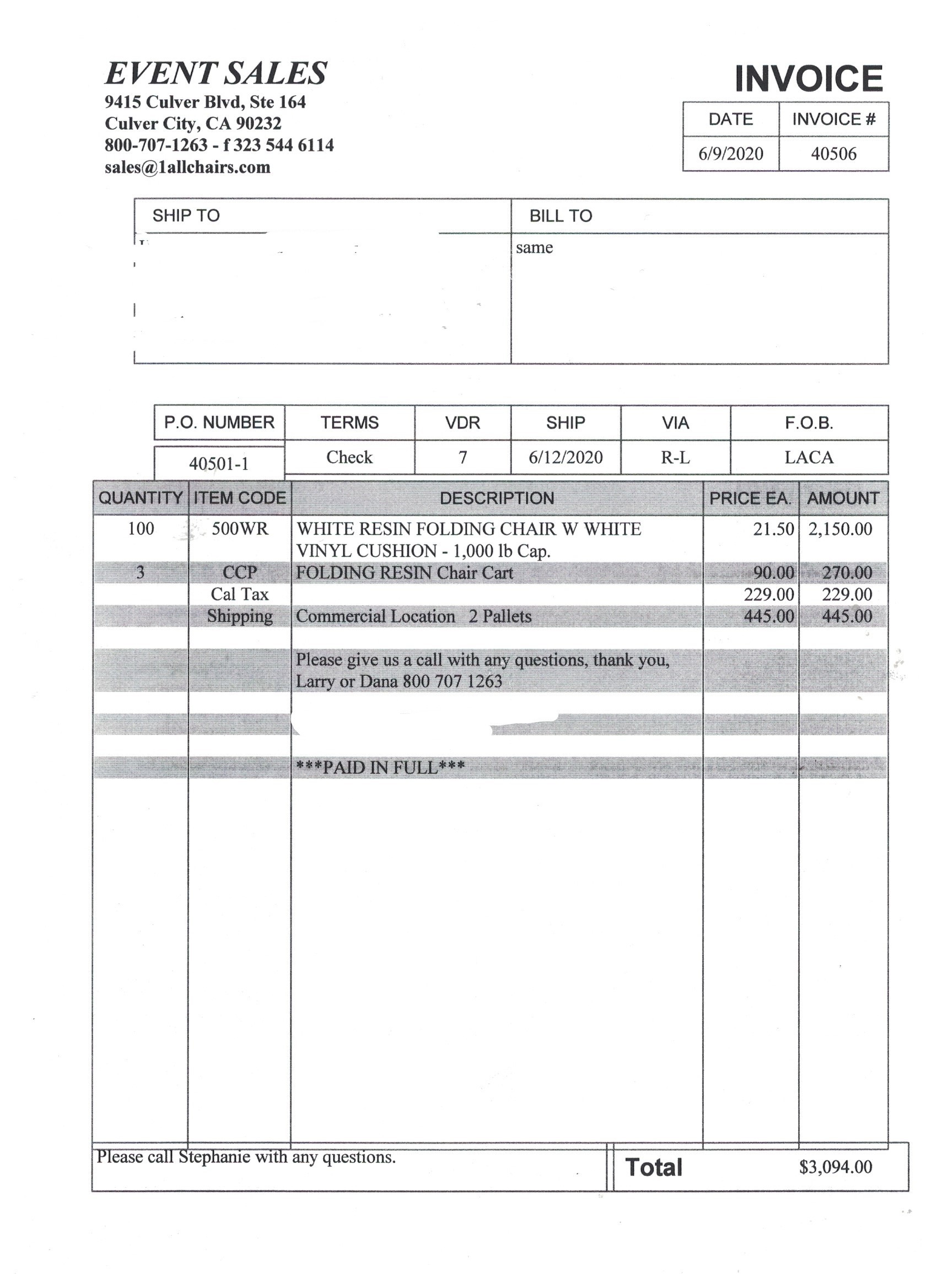 Invoice - paid in full but no delivery