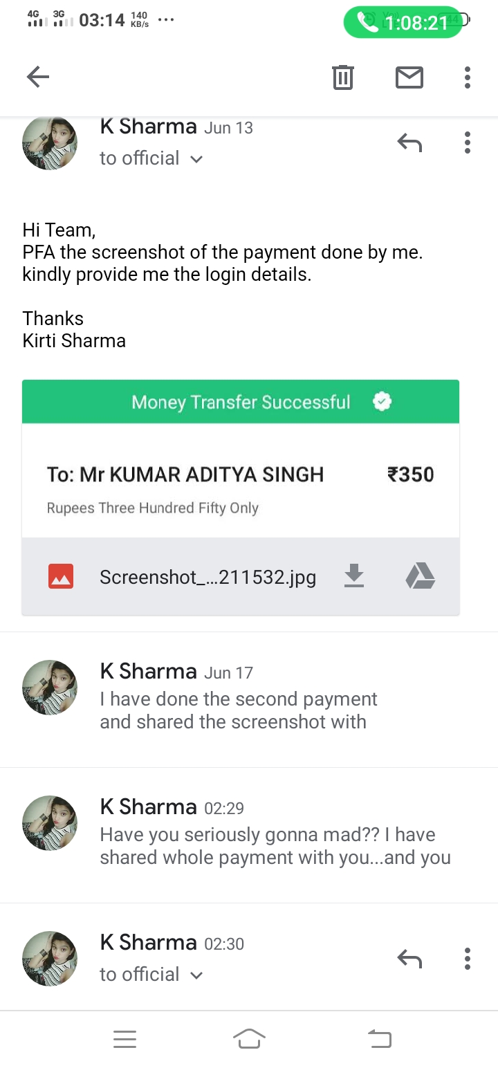 Payment done by me.