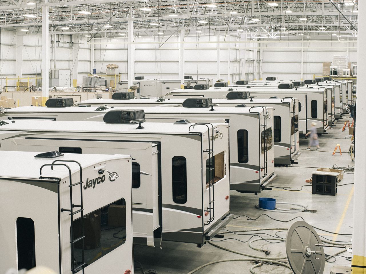 Long line of improper built RVs.