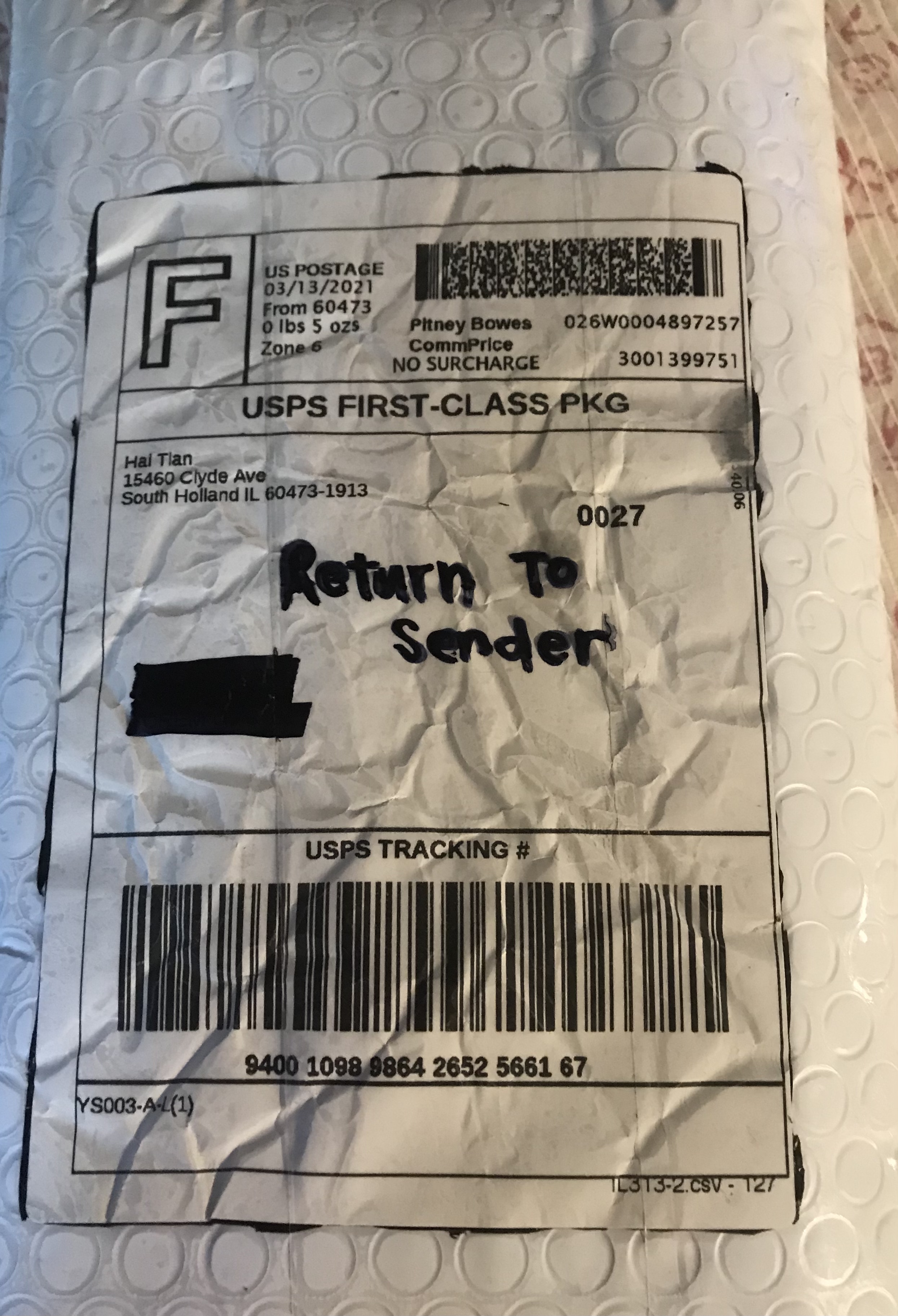 Returned packaged as instructed 