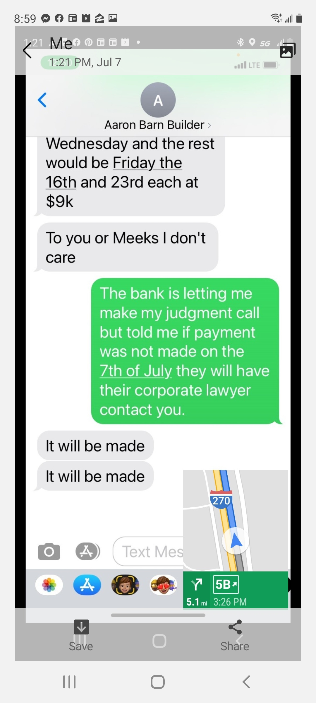 Screenshots of him wanting to make payments 