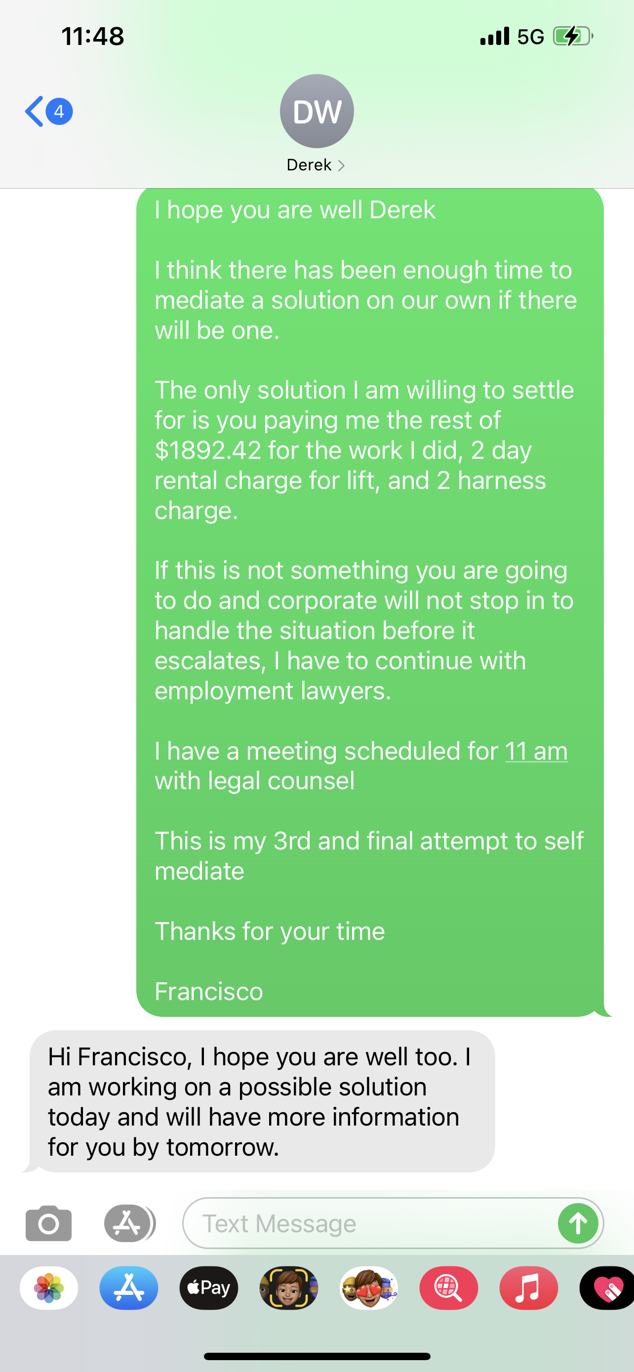 Derek messaging about solution they never had.