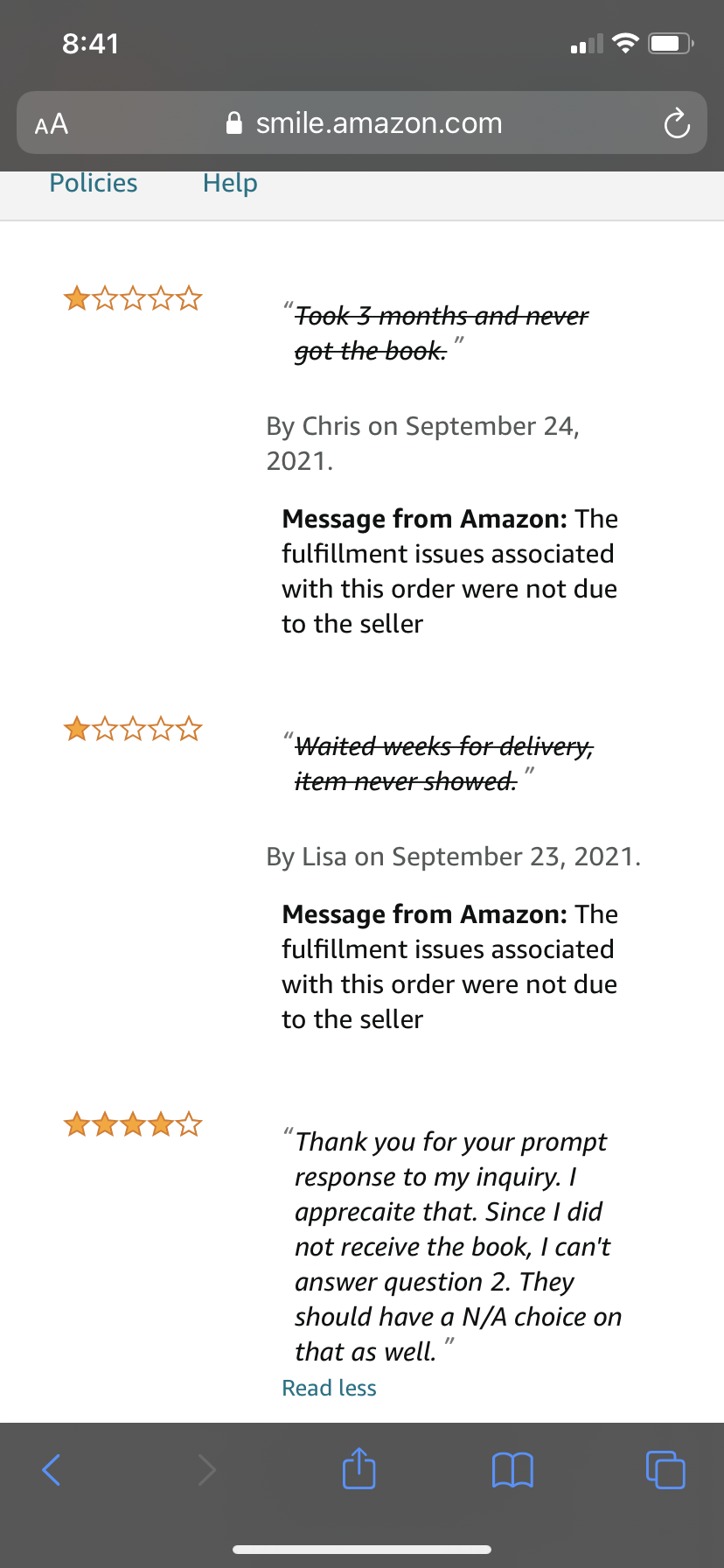 Some examples of the 1 star ratings…