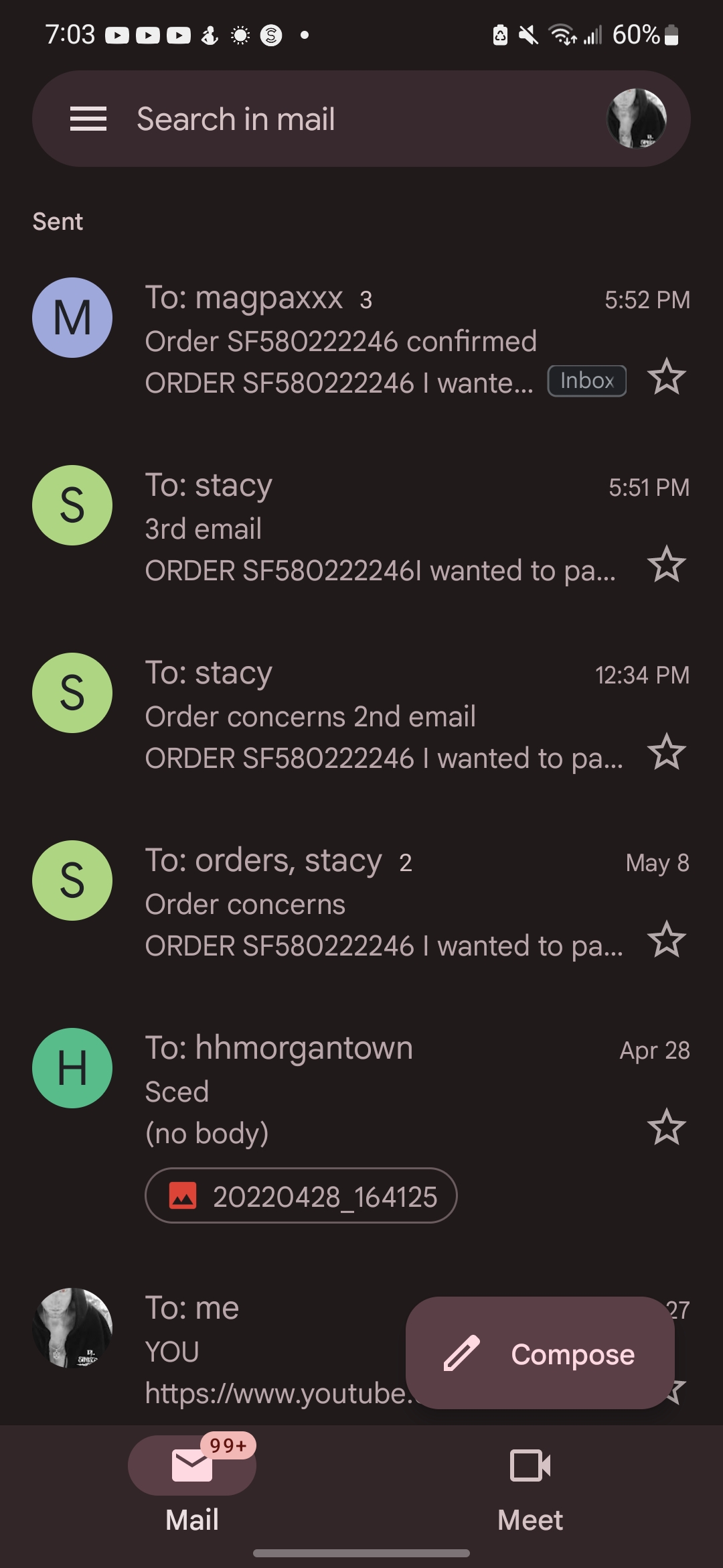 The multiple emails I sent