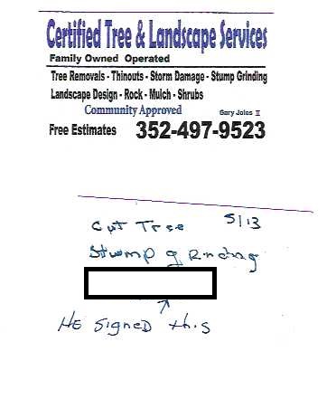 Copy of Garys card that he signed to complete the