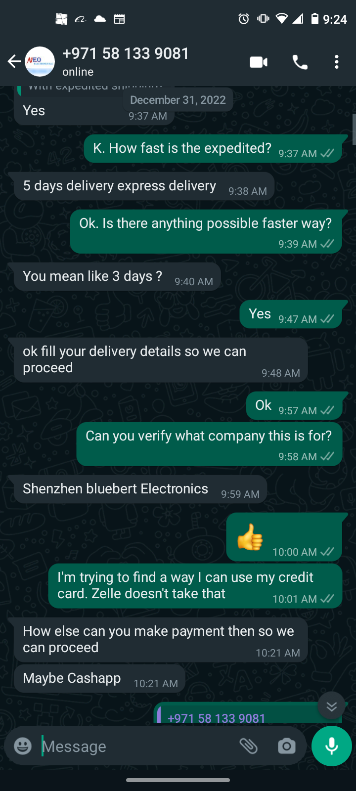 Whatsapp and Alibaba conversations with name 