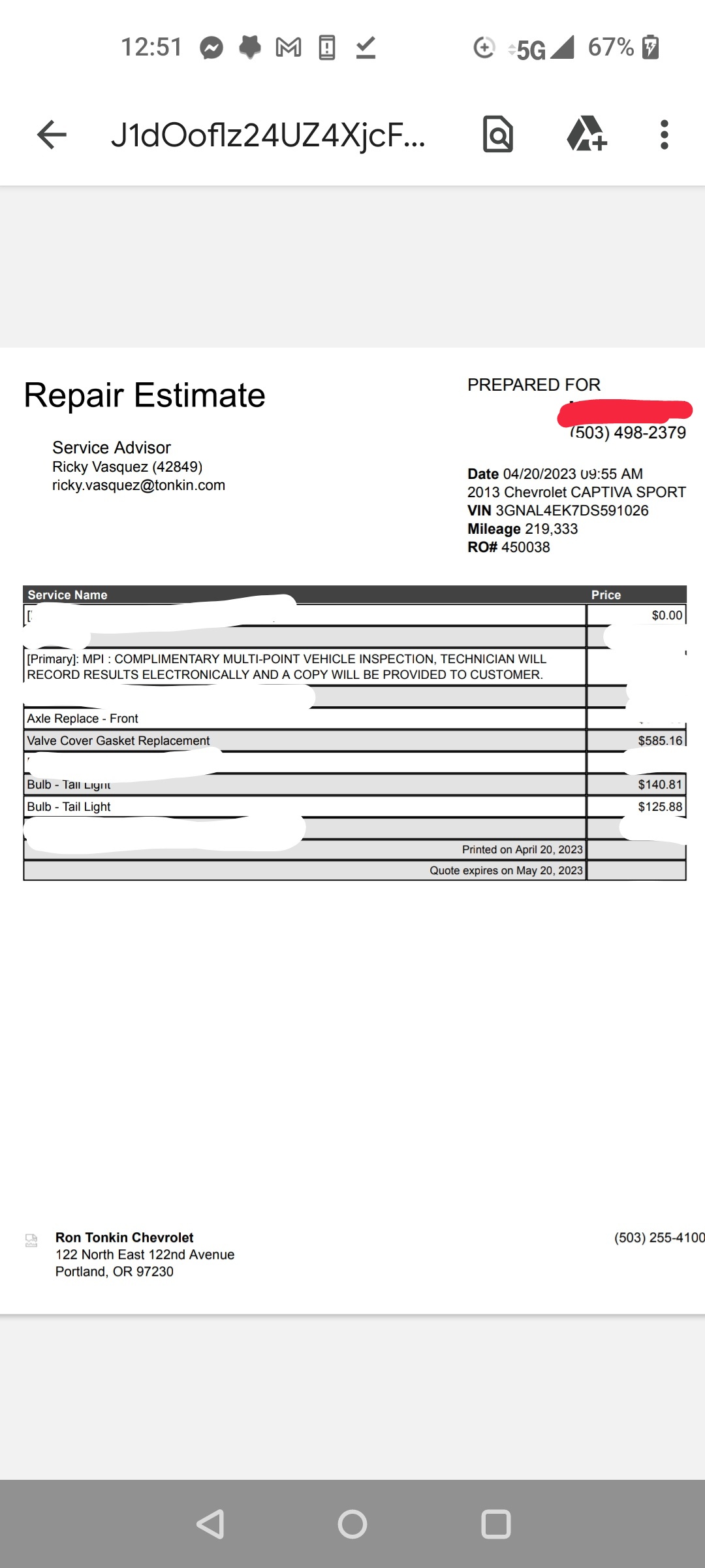 Diagnostics invoice 