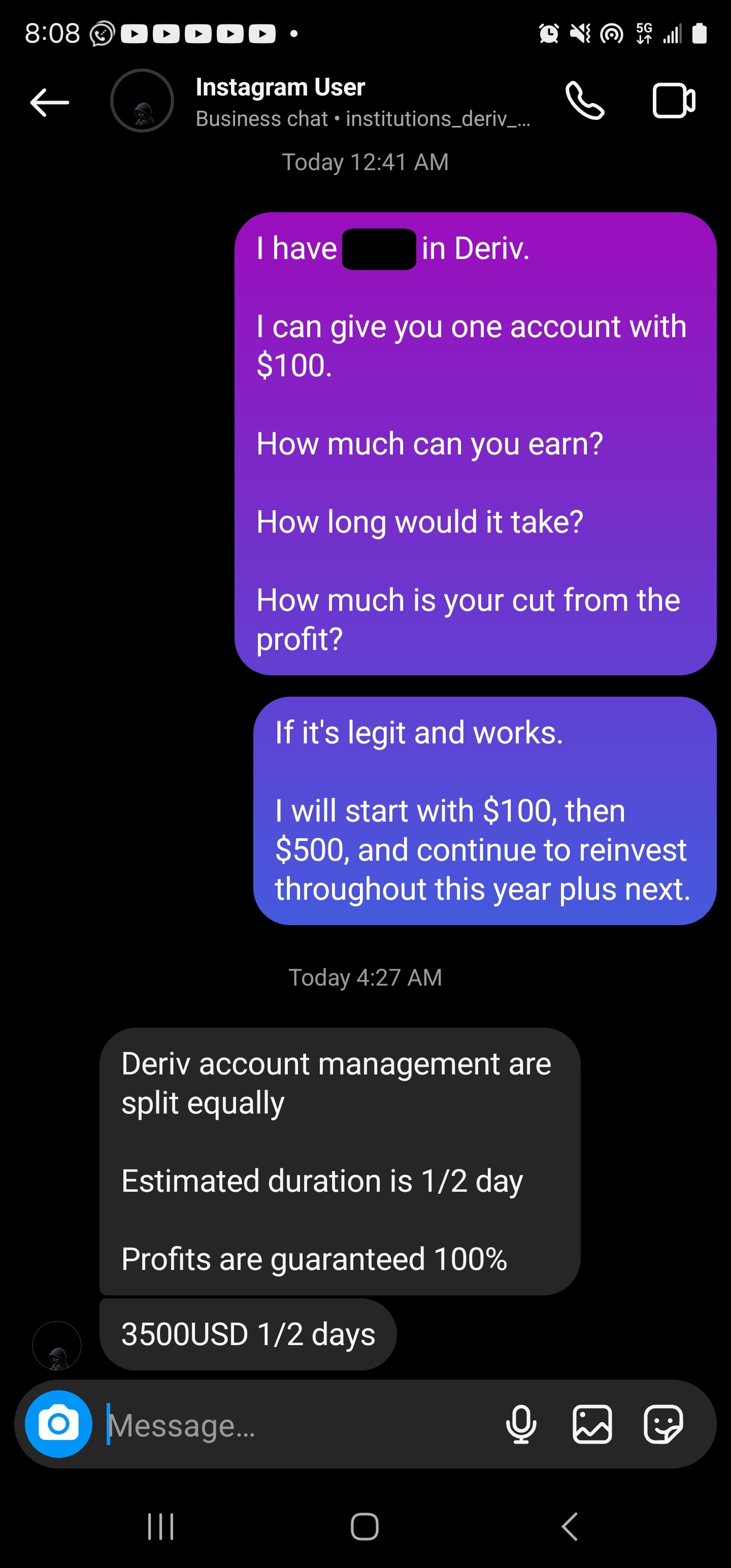 I asked him again, he said he'll get $3,500 gain.