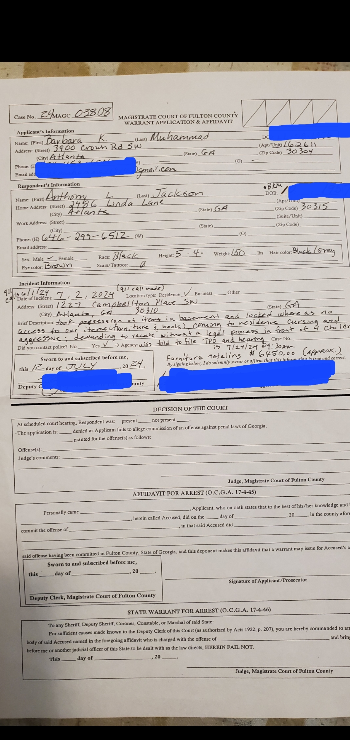 Warrant application 